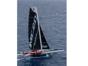 The logo of the new model appears on the mainsail of the Maserati Multi 70 trimaran: today the world discovers the name of the new Maserati super sports car in an unconventional way.