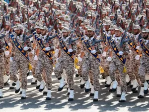In this file photo taken on September 22, 2018 members of Iran's Revolutionary Guards Corps (IRGC) march during the annual military parade. (AFP)