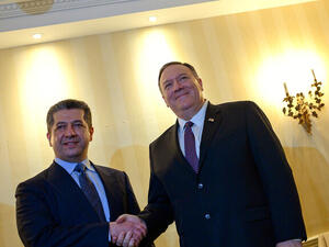 وزير الخارجية الأمريكي، مايك بومبيو، ورئيس حكومة إقليم كردستان العراق، مسرور بارزاني