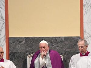 Pope Francis attends the Ash Wednesday mass which opens Lent, the forty-day period of abstinence and deprivation for Christians before Holy Week and Easter, on February 26, 2020, at the Santa Sabina church in Rome. Pope Francis postponed his official appointments on February 28 and was working from home, the Vatican said, a day after cancelling a scheduled appearance at mass because of "a mild ailment". Francis, 83, had appeared earlier in the week to be suffering from a cold. He was seen blowing his nose a