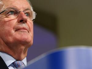 European Commission's Head of Task Force for Relations with Britain Michel Barnier gives a press conference as he reports on the first round of EU-Britain negociations at the EU headquarters in Brussels on March 5, 2020. François WALSCHAERTS / AFP