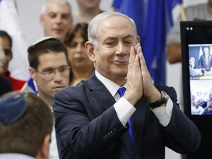 Israel's Prime Minister and leader of the Likud Party Benjamin Netanyahu gestures as he delivers a statement in the Israeli central city of Petah Tikva on March 7, 2020. Jack GUEZ / AFP