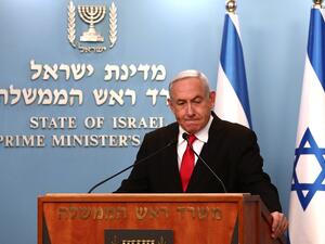 Israeli Prime Minister Benjamin Netanyahu delivers an speech at his Jerusalem office on March 14, 2020, regarding the new measures that will be taken to fight the Corona virus in Israel. Netanyahu said Israel would shut down eateries, shopping centres and gyms in a bid to halt the spread of coronavirus. Netanyahu also said he would ask the government's approval in the upcoming cabinet meeting set to be held via video conference to allow "technologies used in the war against terror" to be used to track the m