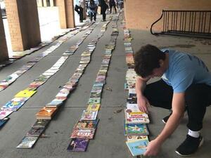 A New York state nonprofit broke a Guinness World Record by creating a line of books measuring 3.81 miles long. Photo courtesy of The Book Fairies
