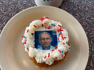 Donuts Delite, a doughnut shop in Rochester, N.Y., is selling doughnuts featuring the likeness of Dr. Anthony Fauci. (Twitter)
