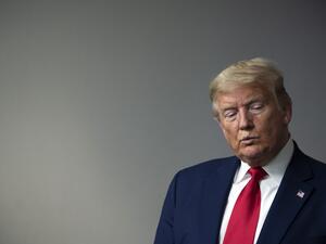 US President Donald Trump looks on during the daily briefing on the novel coronavirus, COVID-19, in the Brady Briefing Room at the White House on April 3, 2020, in Washington, DC. JIM WATSON / AFP
