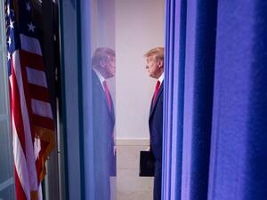 US President Donald Trump arrives for the daily briefing on the novel coronavirus, COVID-19, in the Brady Briefing Room at the White House on April 6, 2020, in Washington, DC. MANDEL NGAN / AFP