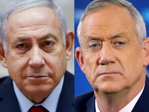 This combination of file pictures shows Israeli Prime Minister Benjamin Netanyahu attending the weekly cabinet meeting at his office in Jerusalem on December 9, 2018 and retired Israeli general Benny Gantz, one of the leaders of the Blue and White (Kahol Lavan) political alliance, attending a press conference in Tel Aviv on April 1, 2019. Israeli Prime Minister Benjamin Netanyahu and his former rival, parliament speaker Benny Gantz, agreed to form an emergency unity government on April 20, 2020, ending the 