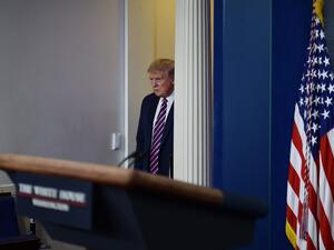 US President Donald Trump arrives for the daily briefing on the novel coronavirus, which causes COVID-19, in the Brady Briefing Room of the White House on April 24, 2020, in Washington, DC. Olivier DOULIERY / AFP