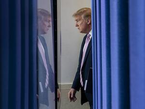 U.S. President Donald Trump arrives in the press briefing room with members of the White House Coronavirus Task Force on April 4, 2020 in Washington, DC. On Friday, the CDC issued a recommendation that all Americans should wear masks or cloth face coverings in public settings to slow the spread of the coronavirus (COVID-19). Sarah Silbiger/Getty Images/AFP