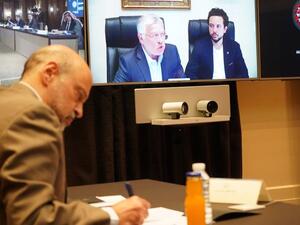 King Abdullah II chairs, via teleconference a meeting attended by HRH Crown Prince Al Hussein, to discuss measures to mitigate economic impact of COVID-19 (Twitter)