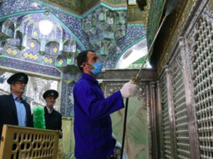 Iranian sanitary workers disinfect Qom''s Masumeh shrine to prevent the spread of the coronavirus [Mehdi Marizad/Fars News/AFP]