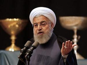 Iran's president Hassan Rouhani gives a speech in the city of Tabriz in the northwestern East-Azerbaijan province on April 25, 2018, (Atta Kenare/AFP)