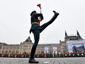 In this file photograph taken on May 9, 2019, a Russian honour guard soldier marches during the Victory Day military parade at Red Square in downtown Moscow, as Russia celebrates the 74th anniversary of the victory over Nazi Germany. (AFP)