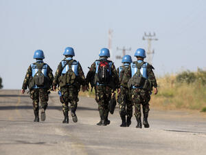 United Nations (UN) peacekeepers. (Photo credit should read MENAHEM KAHANA/AFP/Getty Images)