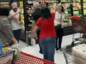 A viral video shows furious New Yorkers chasing a shopper out of a grocery store in Staten Island because she wasn't wearing a mask. (Twitter)