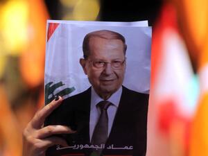 Lebanese celebrate the election of Michel Aoun as president in downtown Beirut. AFP