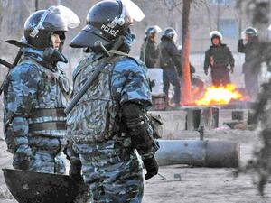 Police patrol Zhanaozen, scene of violent clashes. (AFP/Getty Images)