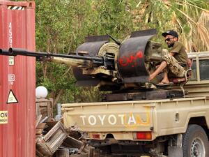 Fighters loyal to the internationally recognised Libyan Government of National Accord (GNA) are pictured during clashes with forces loyal to strongman Khalifa Haftar in an area south of the Libyan capital Tripoli on June 1, 2020. (AFP/File)