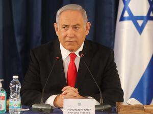 Israeli Prime Minister Benjamin Netanyahu chairs the weekly cabinet meeting in Jerusalem on June 7, 2020. Netanyahu urged world powers to reimpose tough sanctions against Iran, vowing to curb Tehran's regional "aggression" hours after another deadly strike on pro-Iranian fighters in Syria. Menahem KAHANA / AFP