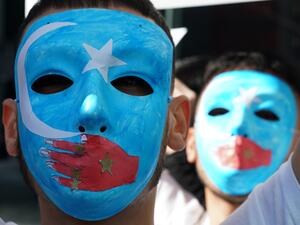 People protest at a Uighur rally on February 5, 2019 in front of the US Mission to the United Nations, to encourage the State Department to fight for the freedom of the majority-Muslim Uighur population. (Timothy A. Clary/ AFP/Getty Images)