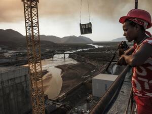 Workey Tadele, a radio operator, at the Grand Ethiopian Renaissance Dam (GERD), near Guba in Ethiopia, on December 26, 2019. (File/AFP)