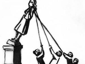 Banksy has unveiled a new piece of artwork (pictured) inspired by protesters who toppled the statue of Edward Colston in Bristol. (Twitter)