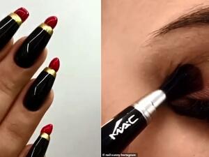 Russian beauty salon Nail Sunny , famed for its viral nail art trends, revealed a new boundary-pushing design that sees each individual finger tip transformed into a miniature lipstick. (Instagram)