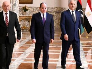 الرئيس المصري السيسي والمشير حفتر ورئيس مجلس النواب الليبي عقيلة صالح