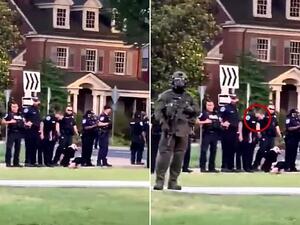 Shocking footage appears to show Virginia police officers SPITTING on detained protester during George Floyd demonstration (Twitter)