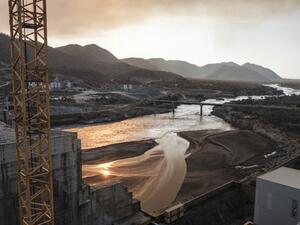  In this file photo taken on December 26, 2019, a general view of the Blue Nile river as it passes through the Grand Ethiopian Renaissance Dam (GERD), near Guba in Ethiopia. As Egypt, Ethiopia and Sudan struggle to resolve a long-running dispute over Addis Ababa's mega-dam project on the Nile, some of their citizens are sparring online over their rights to the mighty waterway. For nearly a decade, multiple rounds of talks between Cairo, Addis Ababa and Khartoum have failed to produce a deal over the filling