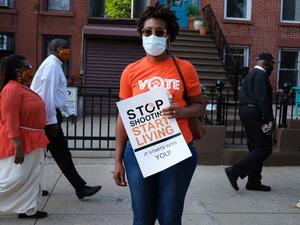 The group Save Our Streets (S.O.S.) holds a peace march in response to a surge in shootings in the Bedford Stuyvesant neighborhood in Brooklyn on July 16, 2020 in New York City. The march was held near the scene in Brooklyn where a one-year-old child, Davell Gardner Jr., was recently shot and killed. (AFP/File Photo)