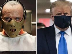 Trump's appearance in a mask had one Twitter user comparing him to the evil Hannibal Lecter, the diabolical criminal portrayed by Anthony Hopkins (left) in Silence of the Lambs (Twitter)