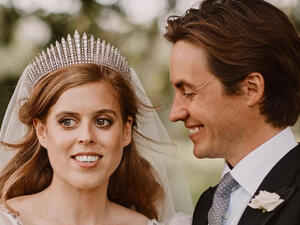 Beatrice’s Ultimate ‘Something Borrowed’: Second-Hand Taffata Gown With Bodice Encrusted With Diamante