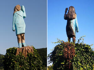 A wooden sculpture of US first lady Melania Trump was torched near her hometown of  Sevnica, Slovenia. (Twitter)