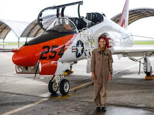 Madeline Swegle completed training and will become its first black female tactical jet pilot in a July 31 ceremony. (Twitter)