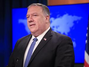 US Secretary of State Mike Pompeo speaks during a news conference at the State Department in Washington, DC, on August 5, 2020. Pompeo said Wednesday the US would offer a $10 million reward to arrest any state actor who interferes in the November elections. Pablo Martinez Monsivais / POOL / AFP