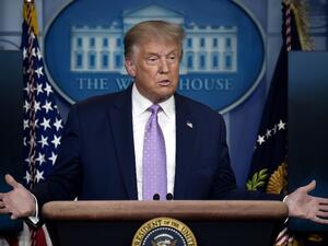US President Donald Trump answers question during a press conference in the Brady Briefing Room of the White House in Washington, DC, on August 5, 2020. Olivier DOULIERY / AFP