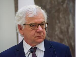 Polish Foreign minister Jacek Czaputowicz holds a joint press conference with his counterparts from Finnland, Estonia and Latvia to mark the 100th anniversary of Latvia-Russia peace treaty in Riga, Latvia on August 11, 2020 Gints Ivuskans / AFP