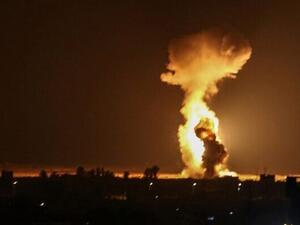 Smoke and flames rise after Israeli aircraft carried out airstrikes near the southern Gaza Strip city of Rafah on August 12, 2020. (Said Khatib/AFP)