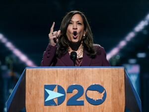 Senator from California and Democratic vice presidential nominee Kamala Harris speaks during the third day of the Democratic National Convention, being held virtually amid the novel coronavirus pandemic, at the Chase Center in Wilmington, Delaware on August 19, 2020. Olivier DOULIERY / AFP