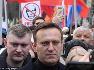 Navalny, a long-time critic of Putin, is pictured above at a march in memory of murdered Kremlin critic Boris Nemtsov in Moscow in February 2020. (AFP)