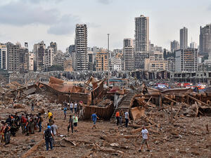 A picture shows the scene of an explosion near the the port in the Lebanese capital Beirut. AFP
