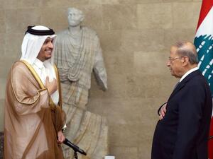 Lebanon’s President Michel Aoun (R) receives Qatar’s Minister of Foreign Affairs Sheikh Mohamad Bin Abdel Rahman Al-Thani at the presidential palace in Baabda, east of the capital, on August 25. (AFP)