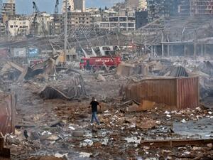 The scene of the massive explosion near the the port in the Lebanese capital Beirut. (AFP)