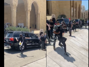 محتجون يعترضون موكب رئيس الحكومة اللبنانية السابق سعد الحريري