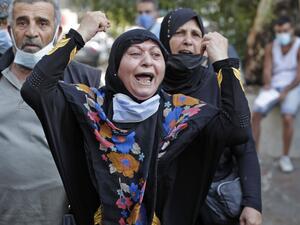 Relatives of inmates at Roumieh prison stage a demonstration outside the ministry of justice in the Lebanese capital Beirut on September 14, 2020, calling for a general amnesty and for the protection of prisoners following the spread of COVID-19 in the facility. ANWAR AMRO / AFP