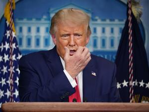US President Donald Trump gestures as he speaks about masks during a press conference in the Brady Briefing Room of the White House on September 16, 2020, in Washington, DC. MANDEL NGAN / AFP