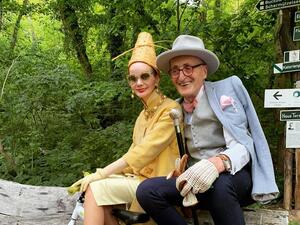 Günther, dubbed Hipster Grandpa, has amassed 70,000 followers on Instagram thanks to his stylish ensembles, while his partner Britt (pictured together) has 25,000 on her social media account (Instagram)