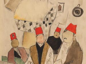 Alexis Gritchenko, Four Men in Fezes, February 1921, watercolor and pencil on paper, 25.5 x 22.5 cm, signed and dated. Omer Koc Collection. (Courtesy of Mesher)